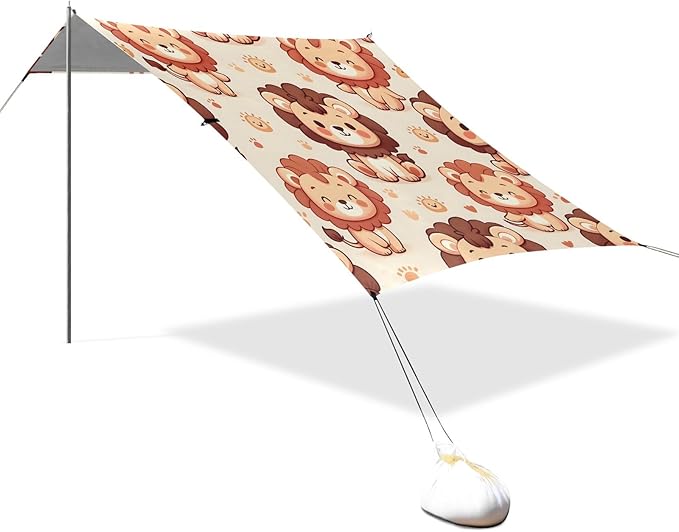 Cute Lion Character Camping Sun Shelter Beach Tent Portable Beach Sun Shade Outdoor Canopy for Camping Trips Fishing Picnic