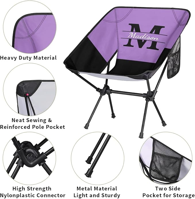 Personalized Camping Chair Portable Backpacking Chair Custom Folding Camp Chairs with Name Initials Customized Lightweight Compact Outdoor Chairs