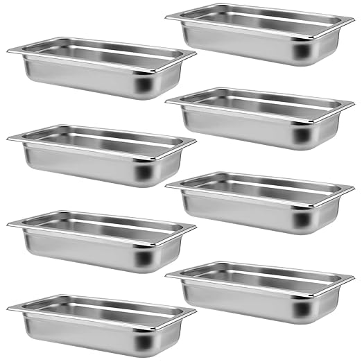 SOUJAP 8 Pack Steam Table Pan 1/3 Size x 2.5 Inch Deep Stainless Steel Anti-Jamming Food Cooking Pan Steam Table Pan Hotel Pan for Buffet Restaurants Catering Supplies