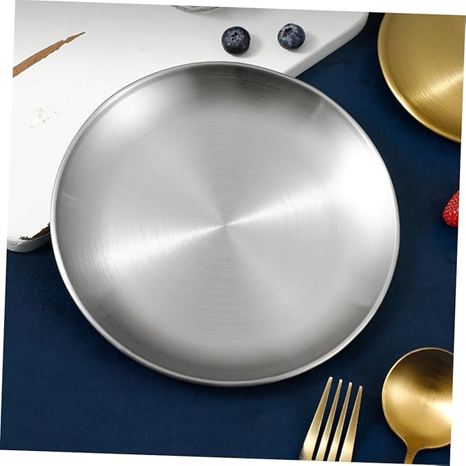 Ciieeo 10-inch Stainless Steel Plates Boys and Girls Toddlers Dinnerware Camping Plates Dishwasher Space-saving