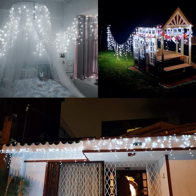 LYHOPE Icicle Christmas Lights 432 LED 35.4ft 8 Modes Icicle String Lights with 72 Drops Window Curtain Fairy Lights for Xmas Eaves Wedding Garden Outdoor Indoor Decor (Clear White)