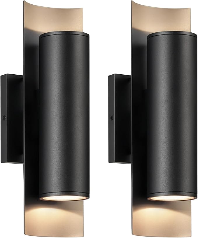 GOBLESON Outdoor Wall Lights 2-Pack Porch Lights Up Down 8.5W 3000K Modern Exterior Lighting Fixtures 1700LM IP65 Waterproof for Porch Garage Patio Garden Sidewalk Black (Modern 2)