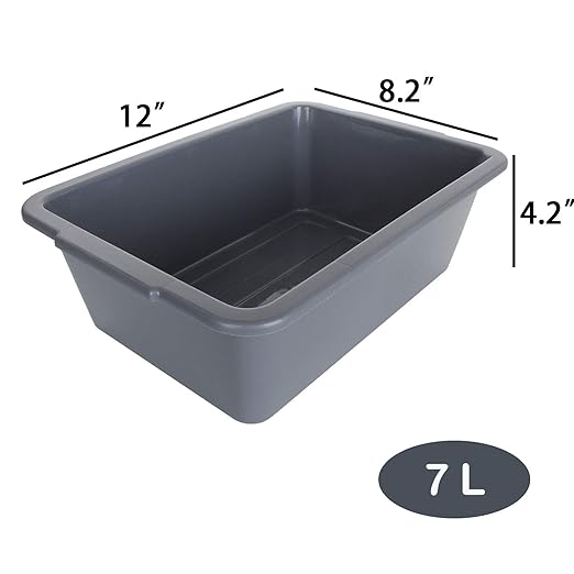 6 Pack 7 L Smal Plastic Bus Tub Restaurant Commercial Bus Tote Utility Box Plastic Dish Pans Wash Basin Tote Box Grey (12x 8.2x 4.2)