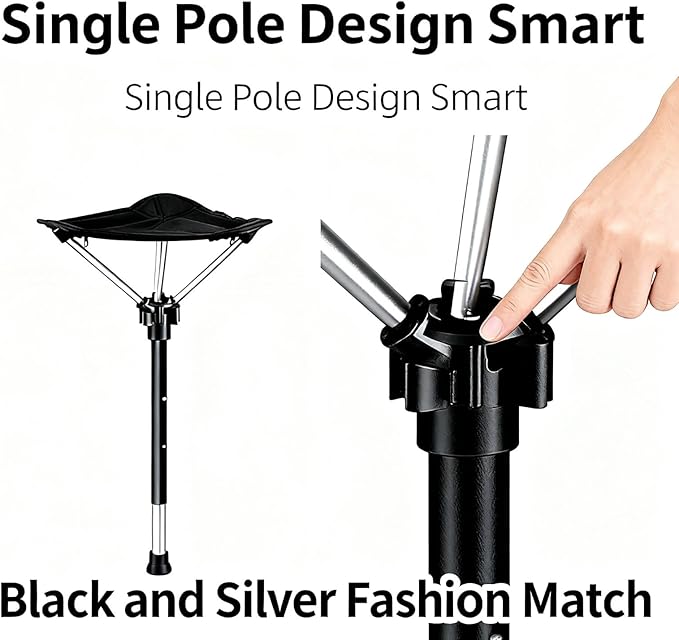 Adjustable Telescopic Folding Stool - Single Leg with Seat Portable Chair with Lightweight &amp Heavy-Duty Support Collapsible Cane for Outdoor Travel Hiking Adults (Single Leg)