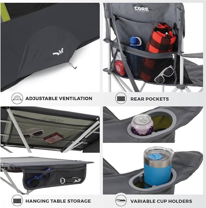 CORE 4 Person Instant Cabin Tent Camping Set | Includes 1 Pop Up Tent with 60 Second Setup 1 Outdoor Table &amp 2 Camp Chairs | Perfect for Family Car Camping with Included Carry Bag