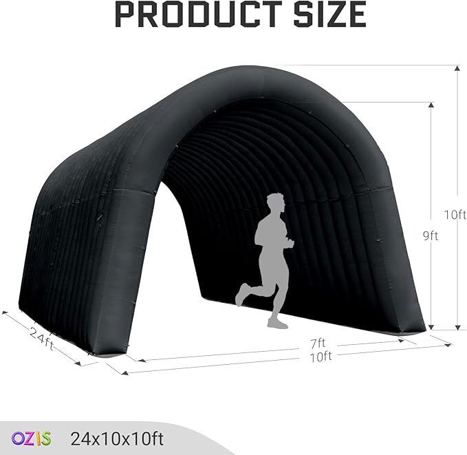 OZIS 24FT Inflatable Tunnel Sports Tunnel Entrance with Installed Blower Inflatable Tunnel Tent for Business Advertising Event Exhibition PromotionStreetShopSupermarketSchool(Black 24x10x10Ft)