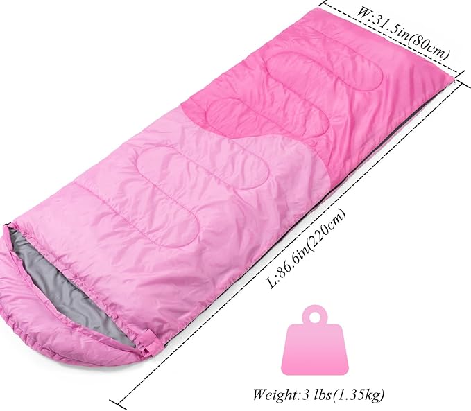 Sleeping Bag - 3 Seasons for Adults Kids Boys Girls Camping Hiking - Warm Cold Weather Lightweight Portable with Compression Bag for Backpacking in Spring Summer Fall and Winter