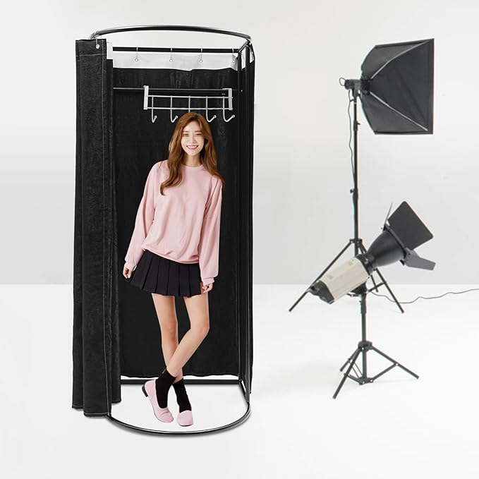 Portable Fitting Room Changing Booth 78.7 High Privacy Pop-Up Tent with Curtain 66lbs Capacity for Retail Events Beach Camping Photography Studio (Black)