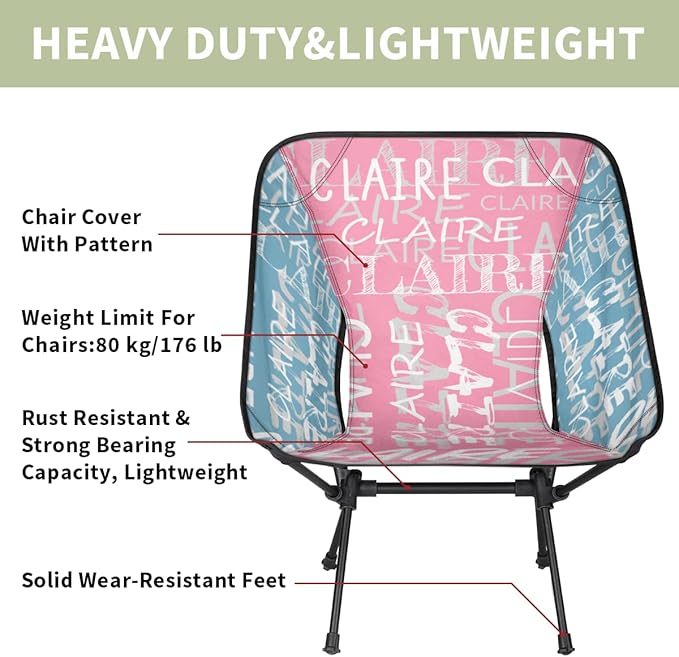 Custom Outdoor Camping Chair with Name Personalized Name Backpacking Chair with Side Pockets Lightweight Foldable Outdoor Chair for Adults