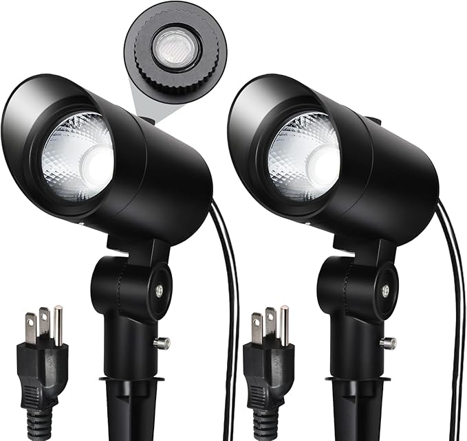 30W Ultra Bright Outdoor Spotlight 5000K Daylight LED Bullet Light with Dusk to Dawn Photocell Sensor 120V Plug in Landscape Spot Lights for Flag Pole Yard Garden Tree Statue (2 Pack)