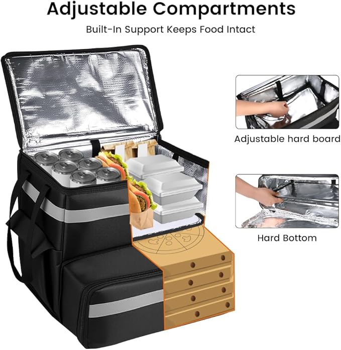 Food Delivery BagLarge Insulated Backpack for Doordash/Uber Eeats Expandable Cooler Bags for Bike/Motorcycle with Reflective Strip and Cup HoldersReusable Pizza Food Delivery Bag with Hand Straps