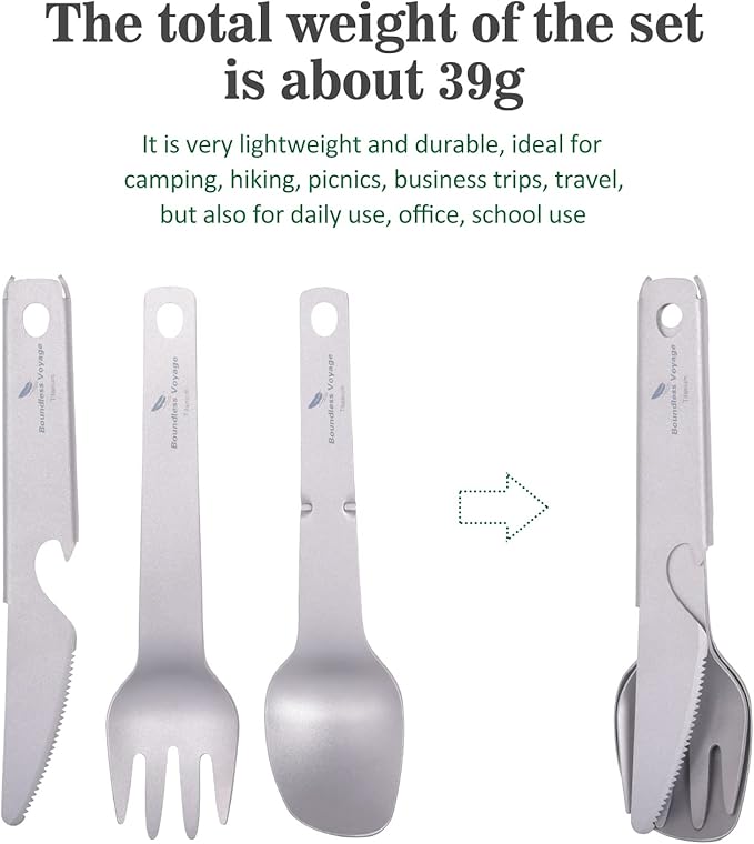 Boundless Voyage Titanium Spoon Fork Knife Telescopic Chopsticks Kitchen Utensils Set Folding Tableware Dinnerware Set Camping Flatware for 1-4 Person
