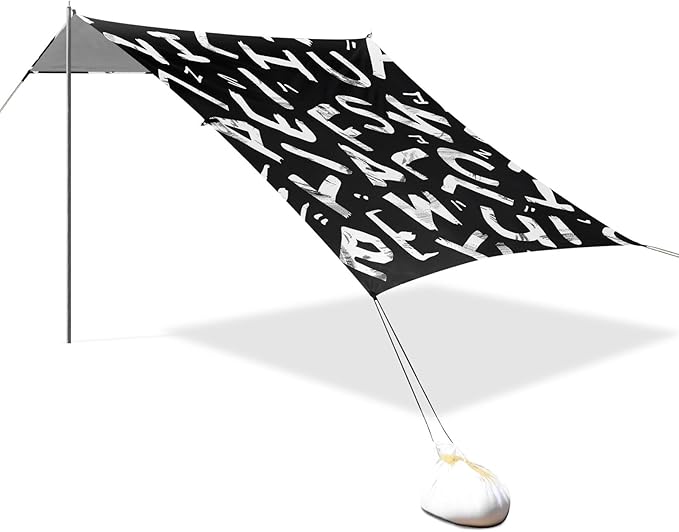 Letters on Black Background Camping Sun Shelter Beach Tent Portable Beach Sun Shade Outdoor Canopy for Camping Trips Fishing Picnic