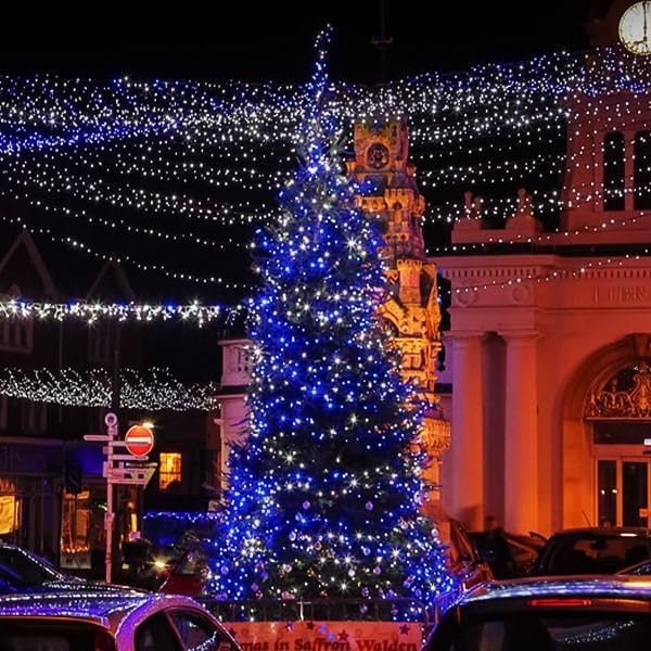 kemooie 500 LED Blue and White Christmas Lights 164FT 8 Lighting Mode with Memory Plug in Christmas Tree Lights for Outdoor Birthday Christmas Party Garden Balcony Decorations (Blue and White)