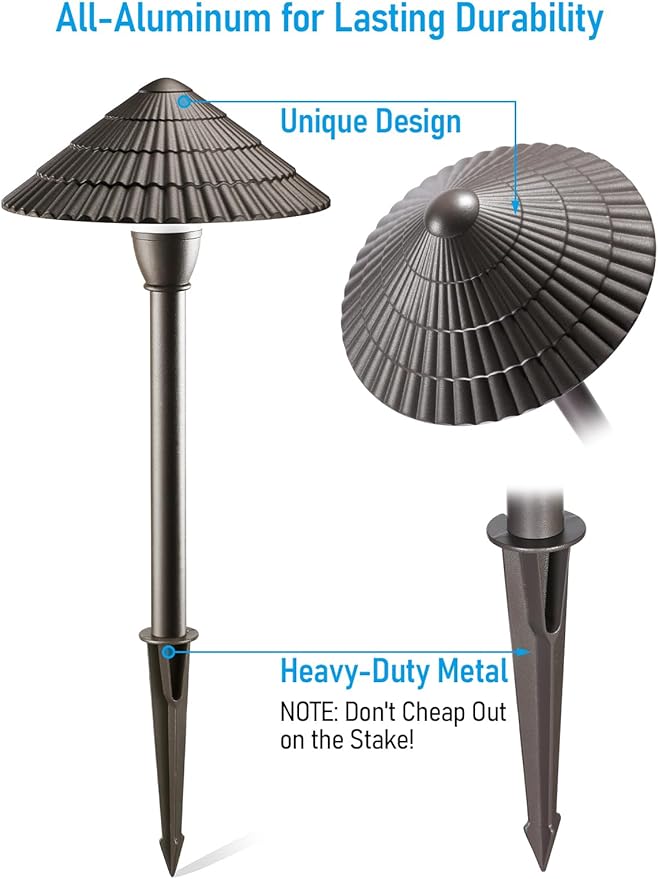 LEONLITE Low Voltage Landscape Lights 3W 12V Pathway Lighting Wired IP65 Waterproof Light for Yard Lawn ETL Listed Bronze Aluminum Housing 4000K Cool White Pack of 4