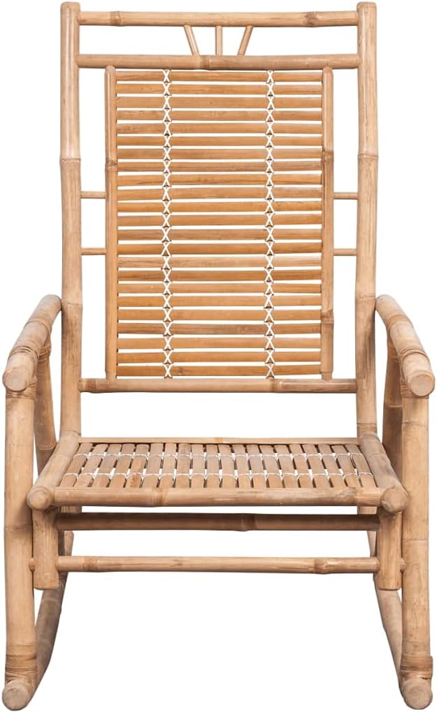 Outdoor Indoor Rocking Chair with Cushion Grey Bamboo Frame and Polyester Fabric Durable Patio Garden Porch Swing Seat for Relaxing Reading Weather Resistant Comfortable Modern Rocker