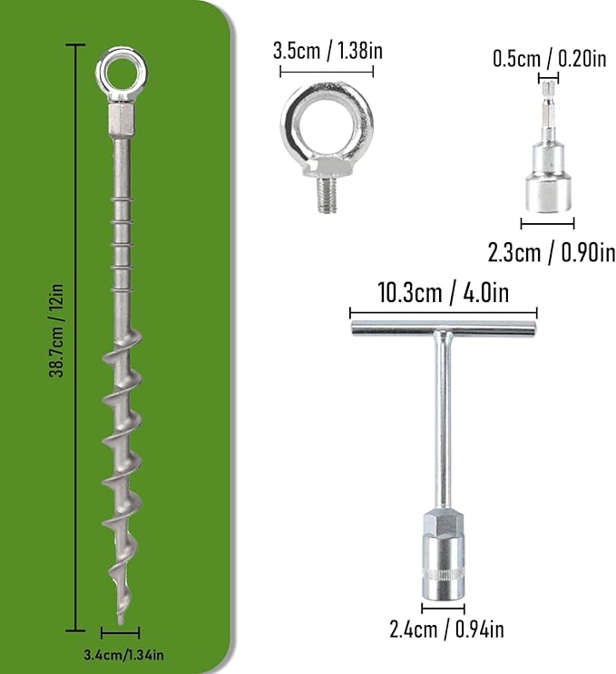 12 Ground Anchors Screw in Non-Rust Cast Aluminum Detachable Tent Stakes for Camping Tents Sand Trampoline Swing Sets and Sheds (20 Packs)