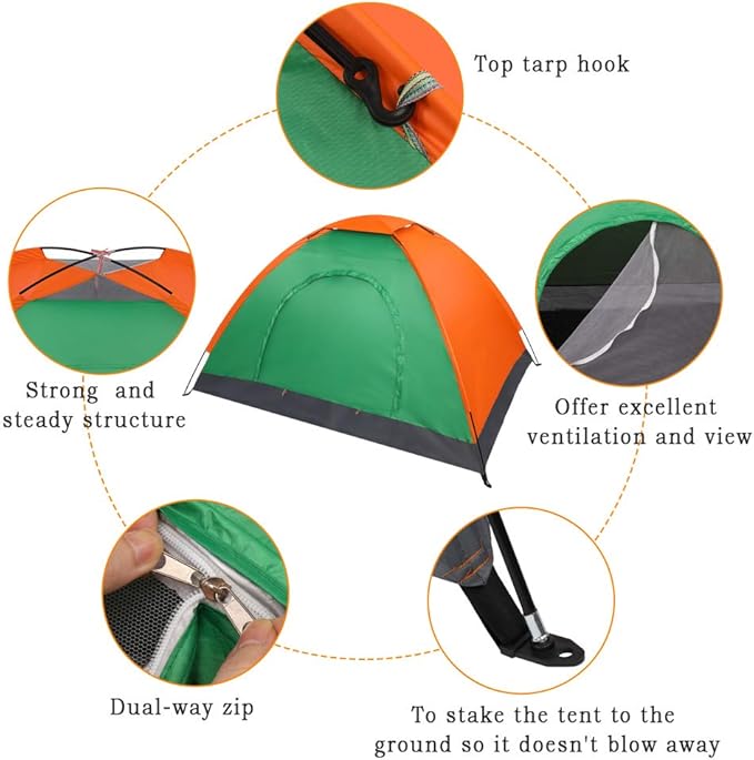 Outvita Camping Dome Tent 1-4 Person Waterproof Windproof Easy Setup Spacious Family Tents with Carry Bag &amp Rain Fly for Hiking Backpacking Traveling Glamping Beach