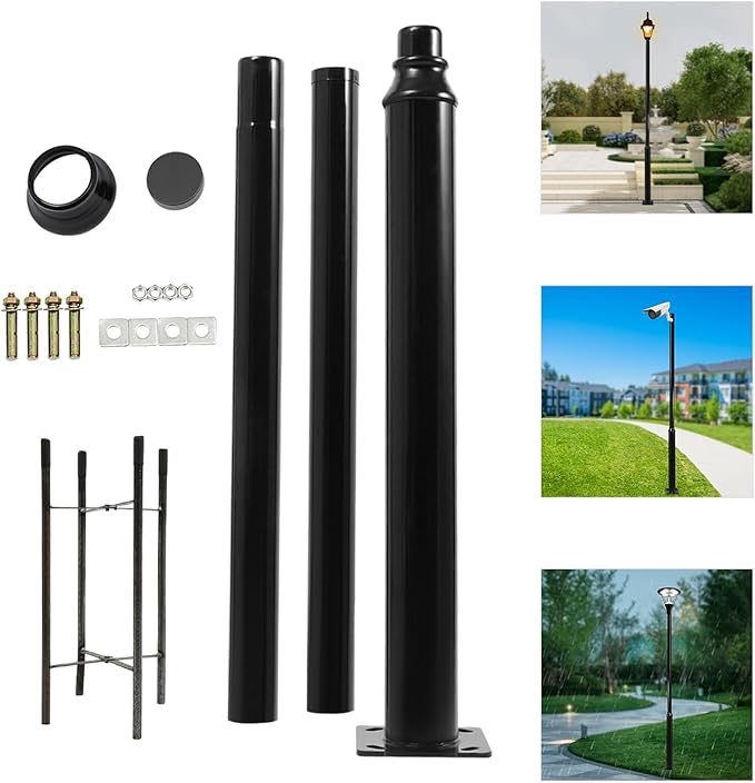 Street Light Pole 10ft Tall Galvanized Split Street Lamp Post for Outdoor Street Courtyard Parking Lot Lighting Post Fixtures with Mounting Ground Cage (10FT 114+76mm)