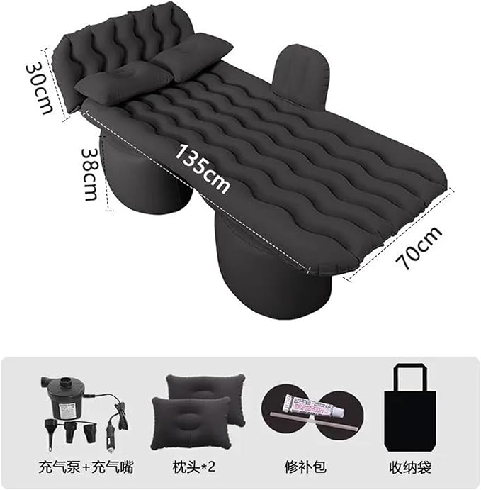 Camping Inflatable Mattress Car Inflatable Mattress Flocked PVC Material Long-Distance Travel Sleeping Pad Outdoor Camping Inflatable Mattress (Black)