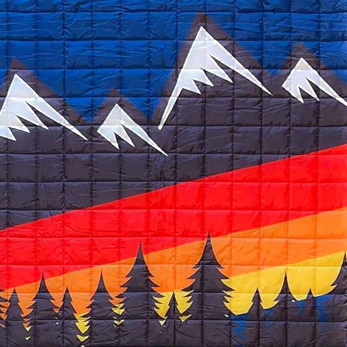 Gorilla Dirt Color Stripe Mountains Puffy Adventure Camp Blanket | Weather Resistant Compressible | Use Outdoors and Indoors | Adventure Ready