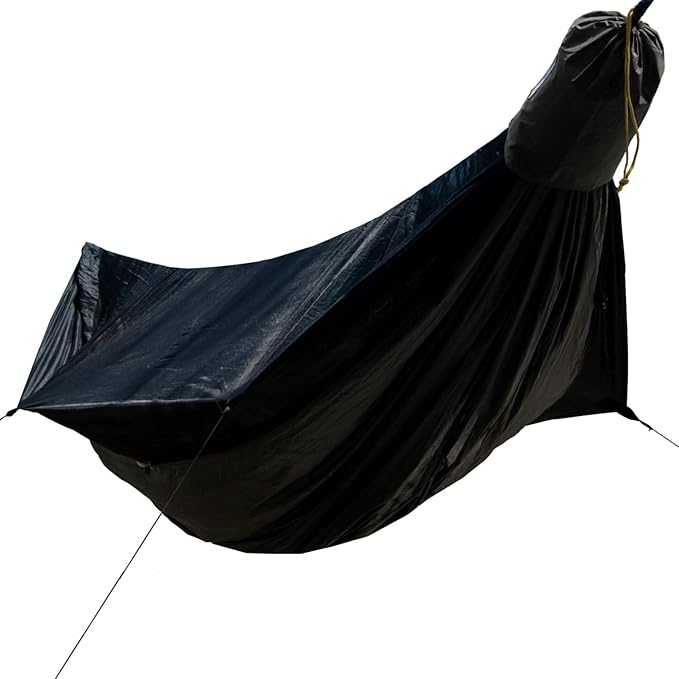 Go Camping Hammock 2.0 w/ Built-In Mosquito Net - Slate Gray by Go Outfitters: 11' Long X 64 Wide |Includes 2 Premium Aluminum Carabiners Rapid Deployment Bag 4 Stakes &amp 4 Shock Cords
