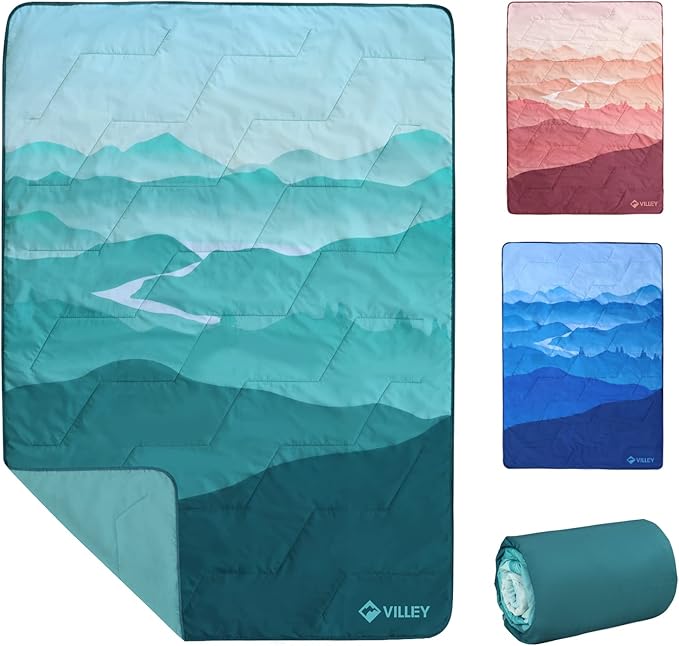 VILLEY Picnic Blanket 3-Layer Camping Blanket 52x75 Machine Washable Water Repellent and Sandproof Packable and Portable for Camping Travel Park Beach and Indoor Use