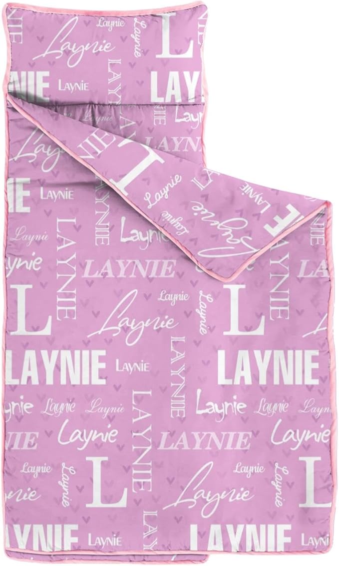 Personalized Name Toddler Nap Mat for Daycare Preschool Kindergarten Customized Kids Sleeping Bag with Pillow and Blanket for Girls Boys Custom Name Monogrammed Nap Mats for Toddlers