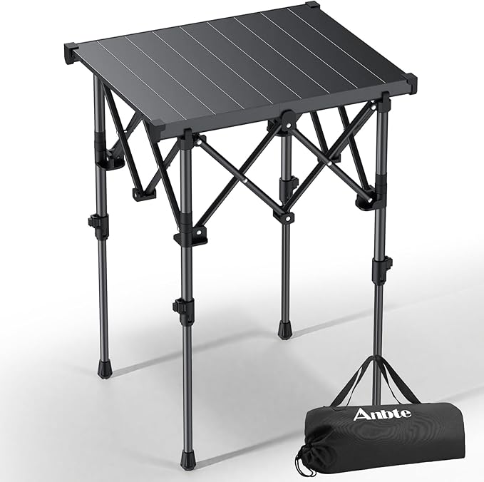 Anbte Folding Camping Table 2 Height Adjustable Small Camping Side Table Aluminum Roll Top with Carry Bag Stable X-Frame for Outdoor Cooking Tailgating Picnic BBQ RV Travel 20”x16” 264lbs Load