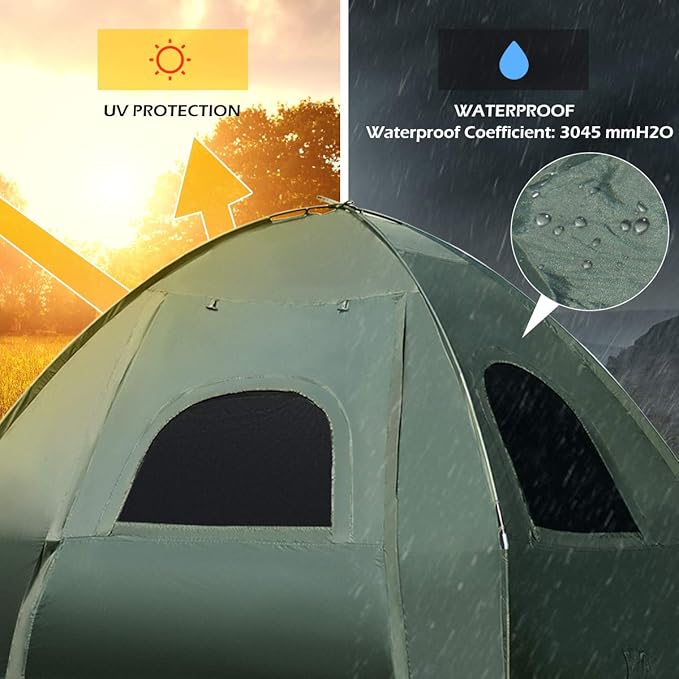 Double Tent Bed Portable Camping Tent with Air Mattress and Pillow Folding Camping Cot of Metal Frame Double Sleep Bag with Polyester Canopy for Outdoor Family Camping Picnic - Military Green
