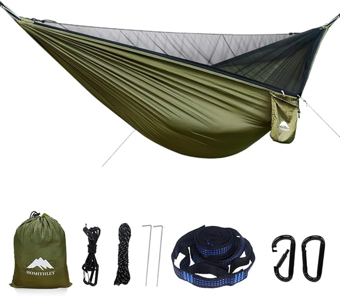 Camping Hammock - Portable Hammock with Mosquito Net Lightweight Backpacking Hammocks Swing Camping Accessories for Indoor Outdoor Beach Backyard Patio Travel Hiking