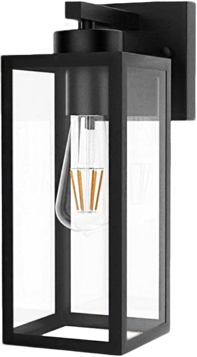 Outdoor Light Fixture 14IN Matte Black Front Porch Lamps with Glass Shades Exterior Waterproof Wall Mount Lantern with E26 Sockets Outside Lights for House Garage Doorway Patio Entryway