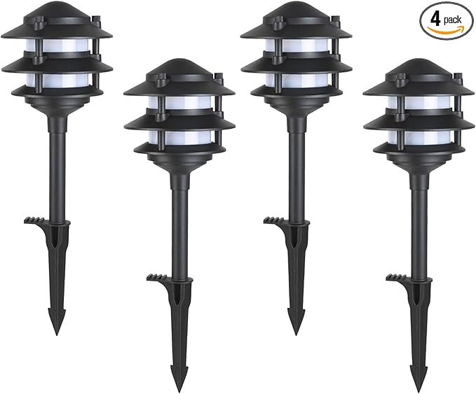 4 Pack Pathway Lights Outdoor Metal IP44 Waterproof Bright LED Landscape Light for Walkway Garden Yard Patio Decoration 3000K Warm White