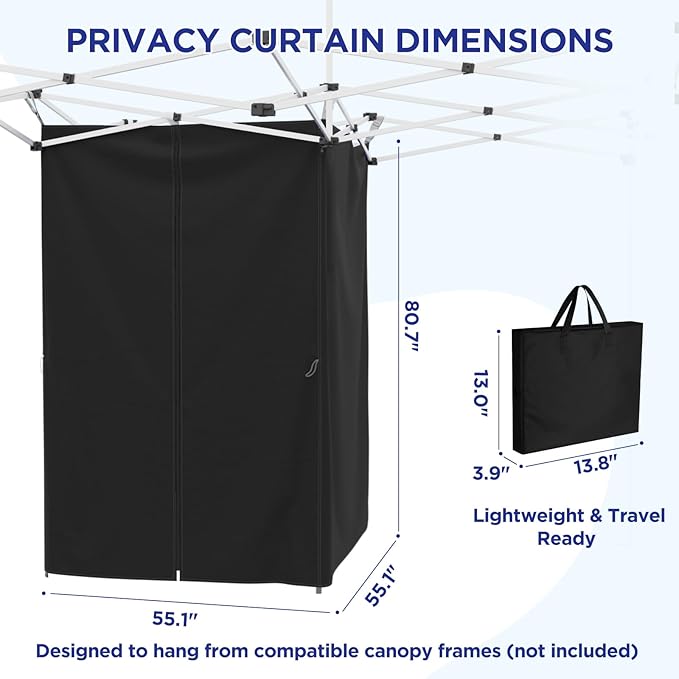 EAGLE PEAK Portable Privacy Tent Changing Room for Pop Up Canopy Fits Canopies with Cross Bars Outdoor Hanging Privacy Curtain 55.1 L x 55.1 W x 80.7 H Black