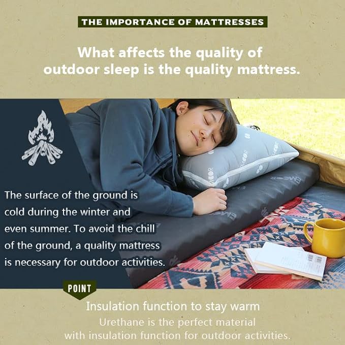 EMOOR Rollable Outdoor Mattress Compact Size (71 x 24in) Dark Gray Portable Camping Bed Japanese Futon Mattress Sleeping on The Floor