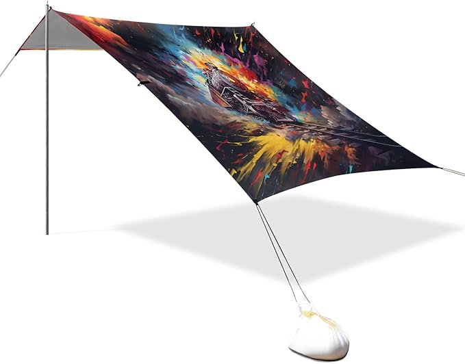 Camping Sun Shelters Watercolor Train Vehicle Beach Canopy 126 * 110.2in