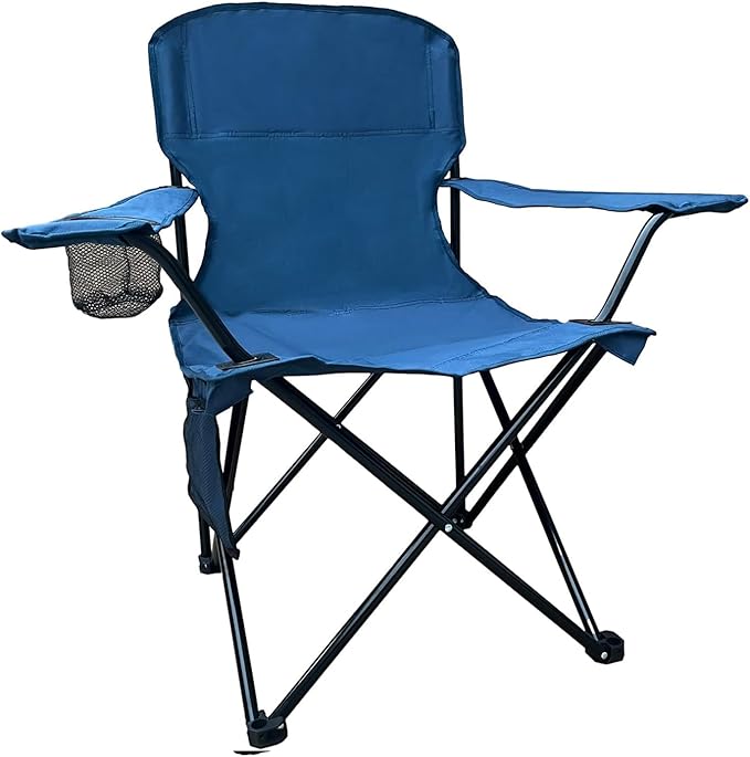 Folding Camping Collapsible Chairs Heavy Duty Lawn Chair with Cooler Bag Storage Pocket Waterproof Bag Outdoor Arm Chair Supports 225LBS Cyan