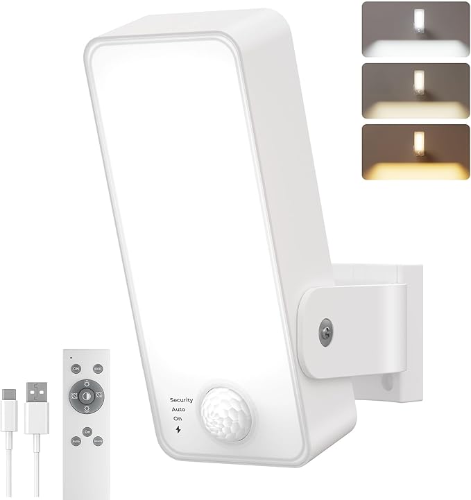Motion Sensor Outdoor Light 10000mAh Rechargeable 600 Lumen Battery Operated Outdoor Light with 3 Modes 3 Color Temperatures Waterproof Outdoor Security Lights for House Fences Patio