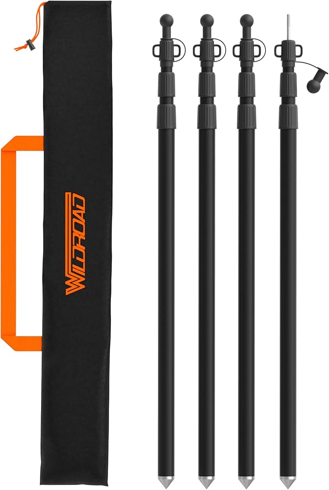 WILDROAD Tarp Poles Tent Poles Canopy Poles 7.7 ft Telescoping Aluminum Poles with Non-Slip Aluminum Cone Bottom Portable and Lightweight Camping Gear for Camping and Awnings Set of 4