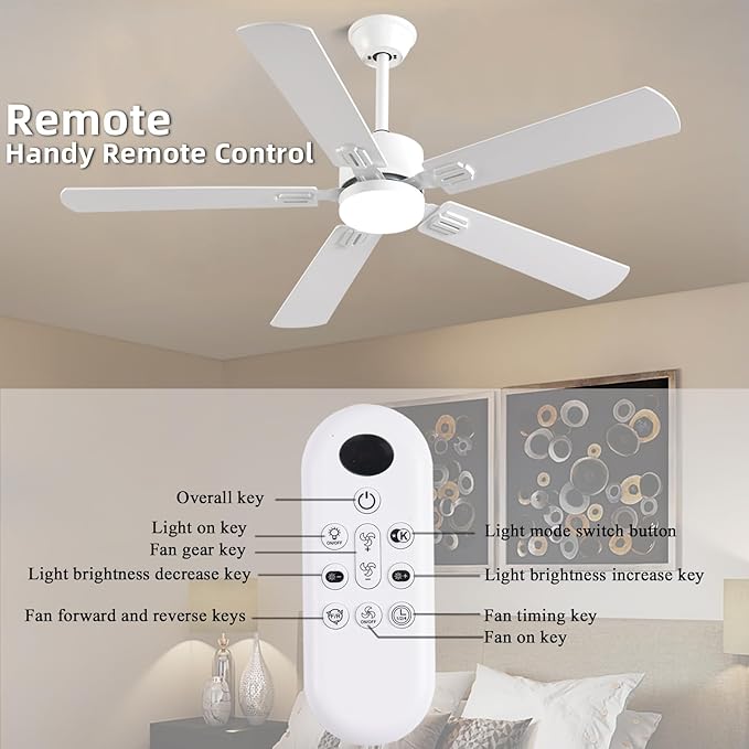 56inch Modern White Ceiling Fans with Lights and Remote/App Control Dimmable LED Reversible DC Motor Noiseless 6 Speeds Low Profile Ceiling Fan for Livingroom Indoor/Outdoor Use
