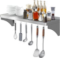 Commercial Stainless Steel Shelf 36 x 12 - 250lb Load Capacity Heavy Duty Stainless Steel Wall Mounted Kitchen Shelf with Backsplash &amp 6 Hooks for Restaurant Laundry