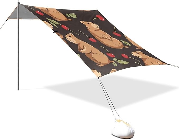 Capybaras and Cherry Camping Sun Shelter Beach Tent Portable Beach Sun Shade Outdoor Canopy for Camping Trips Fishing Picnic