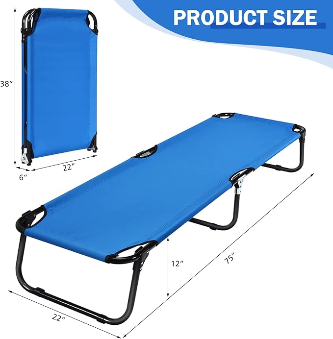 Goplus Folding Camping Cot Heavy Duty Collapsible Foldable Camping Bed for Adults Kids with Non-Slip Foot Pad Indoor Outdoor Portable Sleeping Cot for Hiking Camping Fishing (Blue)