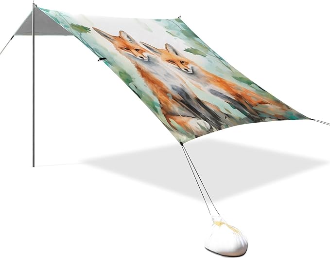Cute FoxCamping Sun Shelters 9.2 x 10.5 FT Beach Canopy Tent Sun Shade with Carrying Bag for Camping Trips Fishing Backyard Fun or Picnics 21340389
