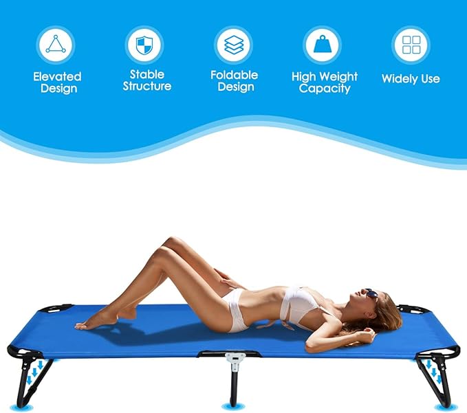 Giantex Folding Camping Cot for Adults Portable Sleeping Cot Bed with 600D Oxford Fabric Heavy Duty Frame 350Lbs Capacity 1-Step Use Outdoor Lounge Chair for Sleepover Hiking Home &amp Office