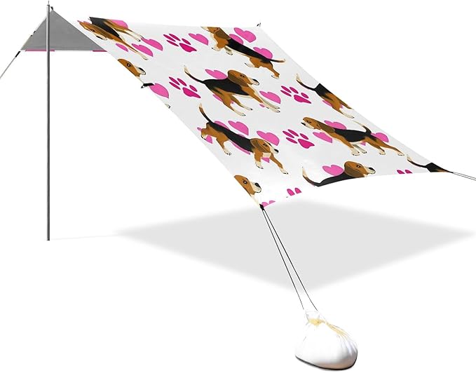 Beach Tent Sun Shelter Puppy Pink Footprints Lightweight &amp Easy Setup Beach Shade Canopy for Camping Fishing
