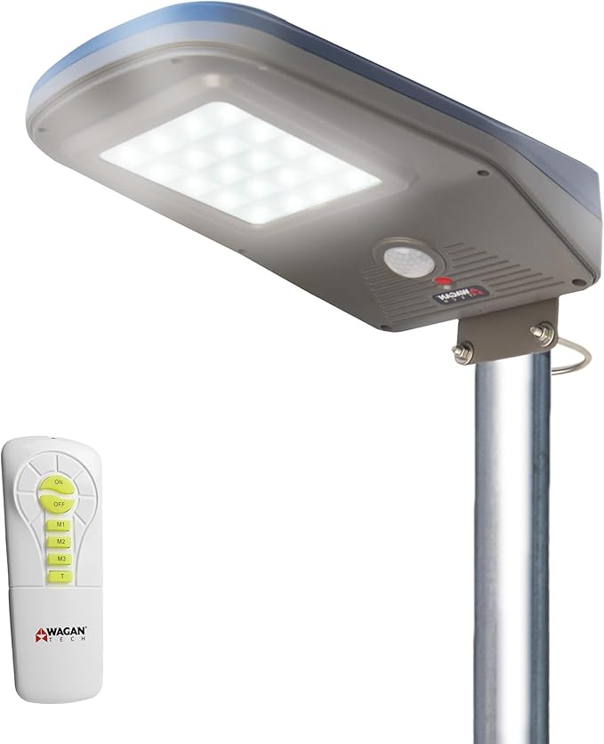Wagan 3000 Lumen LED Solar Street Light with Remote Control Outdoor Solar Powered Flood Light Dusk to Dawn Waterproof Weatherproof Motion Sensor for Outdoor Garden Yard Path Parking Lot EL8591