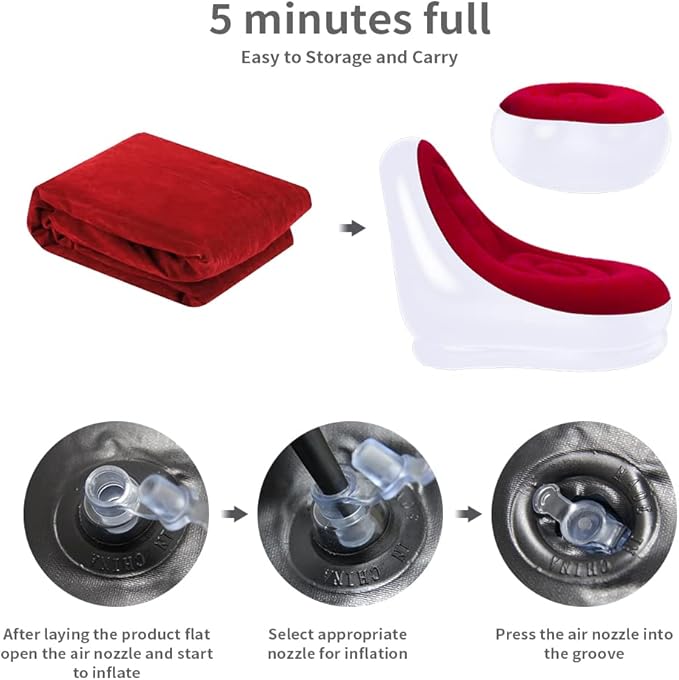 STARBRILLIANT Inflatable Living Room Furniture PVC Chair Indoor Foldable Deck Chaise Lounges with Air Pump Travel Camping Picnic Beach Chair(Red)