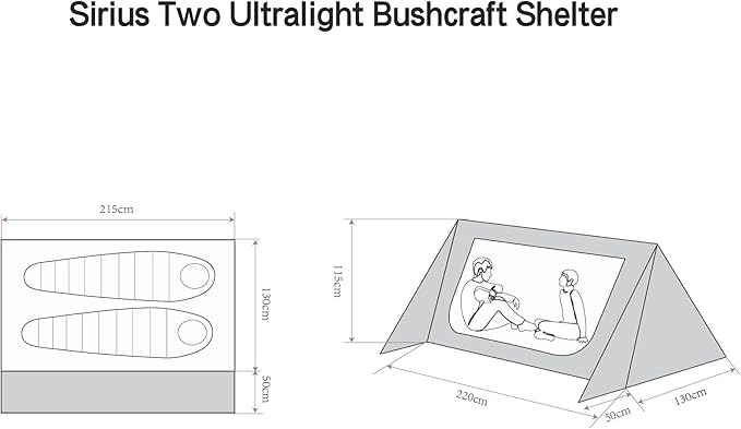 Sirius Two Ultralight Backpacking Tent 2 Person Trekking Pole Waterproof Compact Single Wall Bushcraft Shelter for Camping Hiking Kayaking