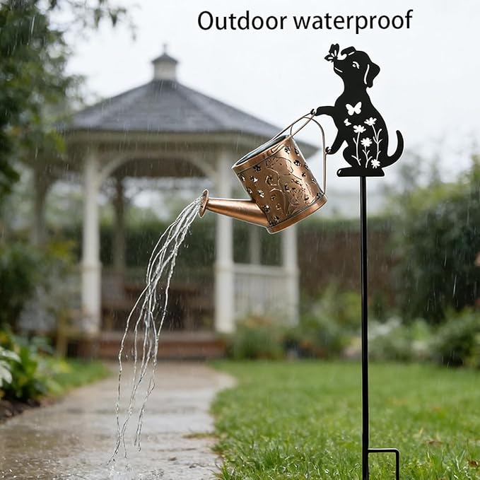 Garden Lanterns Solar Watering CanGarden Decor for Outside Dog Featuring a Metal Dog Silhouette Stake Ideal for Outdoor Landscaping Lawns and Pathways a Perfect Garden Gift for Women
